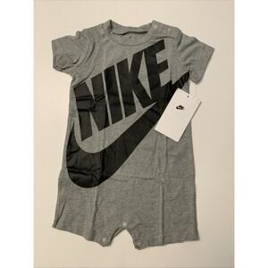 Nike Baby Boys Romper 9M Gray Logo Short Sleeve One Piece Outfit NWT